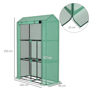 Sera Mini cu 3 Niveluri, Copertină din PE cu Armătură și Ușă Rulabilă, 100x40x150 cm, Verde - Img 3