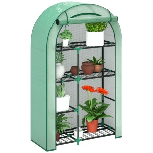Seră pentru Grădină cu 4 Niveluri, Ușă Batantă și 14 Catarame din Plastic, 100x45x160 cm, Verde - Img 1
