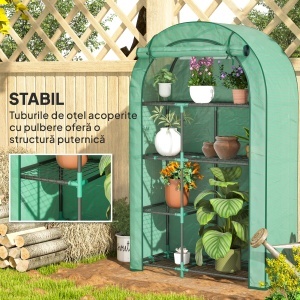 Seră pentru Grădină cu 4 Niveluri, Ușă Batantă și 14 Catarame din Plastic, 100x45x160 cm, Verde - Img 7