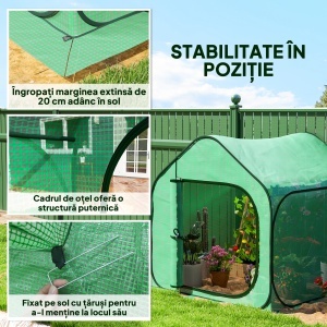 Sera pentru Gradina Metal+PE – 150×148×148 cm Verde, Usa Fermoar - Img 7