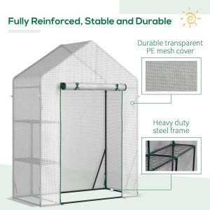 Sera pentru Gradina pentru Exterior cu 2 Rafturi, Usa tip Rulou, 143x73x195cm, Alb - Img 8