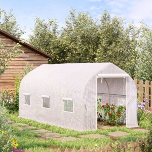 Seră Tip Tunel Anti-UV cu 6 Ferestre cu Plasă și Intrare Rulabilă, Metal și PE, 4x2x2 m, Alb - Img 2