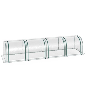 Sera tip tunel din otel si folie PVC impermeabila si anti-UV cu 4 usi cu fermoar, 395x100x80 cm, verde inchis si transparenta - Img 1