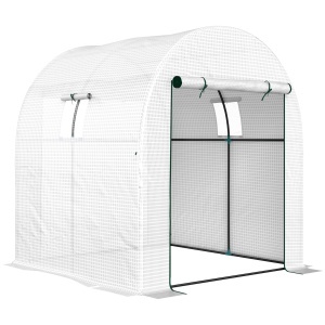 Seră Tip Tunel pentru Grădină Walk-in cu Acoperire din PE Rezistentă la UV, Uși și Ferestre cu Plasă, 1.8 x 1.8 x 2 m, Albă - Img 1