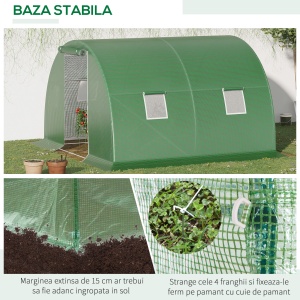 Sera tunel de gradina cu protectie din PE, Usa cu incuietoare si 4 ferestre, verde - Img 5