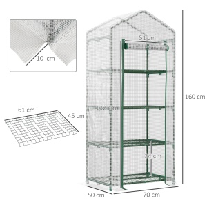 Sera verticala cu etajera cu 4 rafturi, sera pentru balcon si terasa din otel si PE alb, 70x50x160cm - Img 3