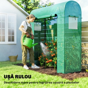 Sera Verticală pentru Balcon cu Ușă și Ferestre Rulabile, Sera pentru Grădină cu Structură din Oțel și Acoperiș din PE, pentru Plante, Legume, Flori, Fructe, Anti UV, 170x68x200 cm, Verde - Img 5