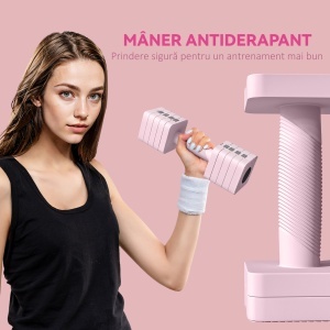 Set 2 Gantere de 5 kg, Pătrate și Antiderapante cu Plăci Detașabile, din Oțel și ABS, 32x9x9 cm, Roz - Img 7