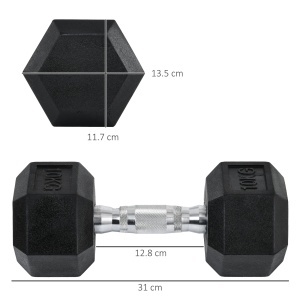 Set 2 gantere hexagonale de 10kg din metal si cauciuc pentru antrenamente acasa si la birou, negru - Img 3