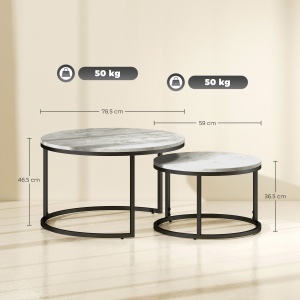 Set 2 Masute Rotunde pentru Cafea Metal + Marmura Gri/Negru - Img 3