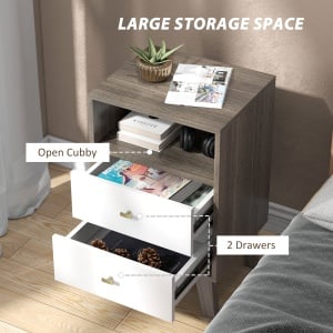 Set 2 Noptiere Moderne – Gri, cu 2 Sertare & Raft Deschis - Img 4