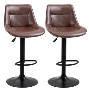 Set 2 Scaune de Bar, Scaune înalte, reglabile în înălțime, incl. Suport pentru Picioare, 46.5cm x 50cm x 108cm, Negru + Maro