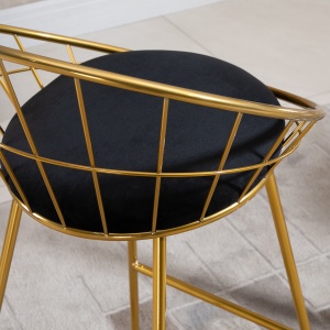 Set 2 Scaune Inalte, Suport pentru picioare, Perna de catifea, Poliester/Metal, 52.5x47x97cm, Negru/Auriu - Img 9