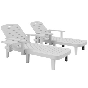 Set 2 Șezlonguri cu Spătar Reglabil în 5 Poziții, Măsuță și Brațe Ergonomice, 79x158x88 cm, Gri