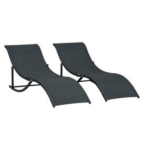 Set 2 Sezlonguri de Gradina Pliabile, Sezlong pentru plaja din Aluminiu si Textilen, 61x165x63cm, negru - Img 1