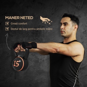 Set 3 Kettlebell de 2.2 kg, 4.5 kg și 6.8 kg cu Suport pentru Greutăți, din Plastic și Nisip, Negru - Img 5
