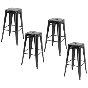 Set 4 Scaune de Bar din Metal cu Suport pentru Picioare pentru Interior si Exterior, 43x43x76 cm, Negru - Img 1