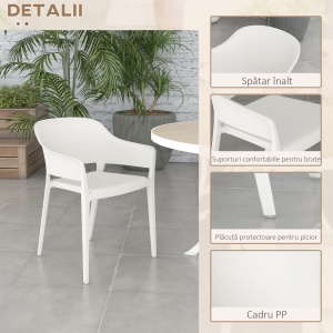 Set 4 Scaune Gradina Plastic PP – Spatar inalt, Cotiera, Rezistente UV - Img 6