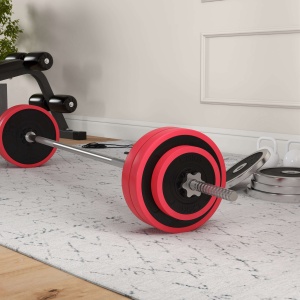 Set Bară cu Greutăți 30 kg Antialunecare cu 6 Discuri Roșu - Img 9