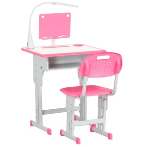 Set Birou Copii 6–12 Ani – Reglabil cu Lampa Roz - Img 1