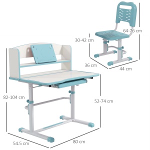 Set Birou si Scaun pentru Copii Reglabil in Inaltime Birou de Studiu pentru Copii pentru Scoala cu Sertar Raft pentru Carti Masa cu Unghi Reglabil - Img 3