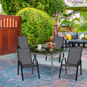 Set cu 4 scaune cu cotiere, Scaune stivuibile pentru gradina, pentru veranda, balcon, exterior, Negru - Img 2
