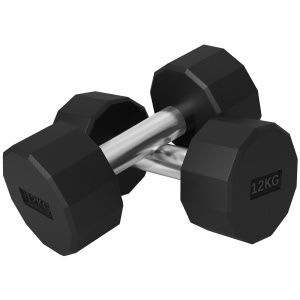 Set de 2 Gantere de 12 kg din Metal și Cauciuc, Set Gantere Fitness cu Mâner Antiderapant, 26x14x14 cm, Negru - Img 1