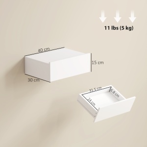 Set de 2 Noptiere Suspendate pentru Dormitor cu Sertar, 40x30x15 cm, Alb - Img 3