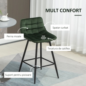Set de 2 Scaune de Bar cu Spatar si Suport pentru Picioare, Scaune inalte Tapitate in Stil Nordic din Metal - Img 5