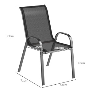 Set de 2 Scaune de Prânz pentru Exterior, Scaune Suprapozabile cu Spătar Înalt, Șezut Respirabil pentru Grădină, Verandă, Negru - Img 3