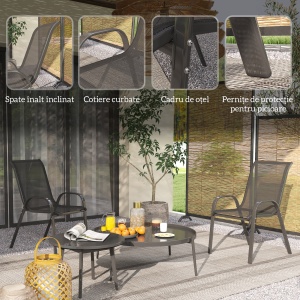 Set de 2 Scaune de Prânz pentru Exterior, Scaune Suprapozabile cu Spătar Înalt, Șezut Respirabil pentru Grădină, Verandă, Negru - Img 6
