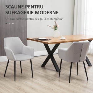 Set de 2 scaune de sufragerie, decorative din material textil din catifea, gri deschis - Img 4