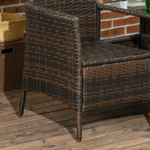 Set de 2 Scaune din Ratan cu Măsuță de Ceai, Canapea pentru 2 Persoane pentru Exterior cu Perne, 38x60x87 cm, Maro - Img 8