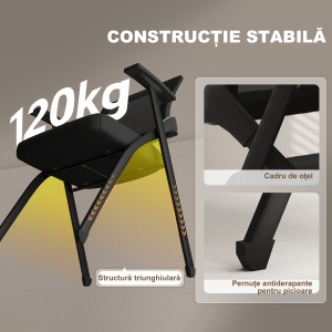 Set de 2 Scaune Pliabile din Material cu Efect de In cu Spătar Curbat și Cotiere, Scaune Pliabile Economice Portabile din Oțel, pentru Casă, Birou, Bucătărie, Evenimente, 61x56x84 cm, Negru - Img 6