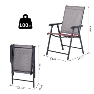 Set de 2 Scaune Pliabile pentru Exterior din Otel si Textilene Gri si Negru - Img 3