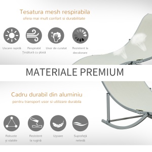 Set de 2 Sezlonguri de Gradina Pliabile din Aluminiu si Textilen Bej - Img 6