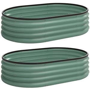 Set de 2 Straturi Ridicate Modulare, Straturi Grădină cu Margini din Cauciuc, Bază Deschisă, Straturi Ridicate din Oțel Zincat pentru Ierburi, Fructe, Legume și Flori, 135x90x30 cm, Verde - Img 1