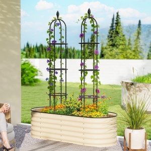 Set de 2 Suporturi pentru Plante Cățărătoare înalte de 1,74 m, Suporturi din Oțel cu Decorațiuni, pentru Trandafiri, Roșii, Flori, Mazăre și Legume, Negru - Img 9