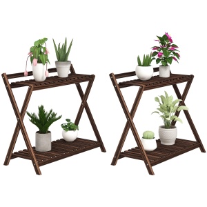 Set de 2 Suporturi pentru Plante cu 2 Niveluri, 73x36x64 cm, Maro - Img 1