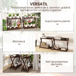 Set de 2 Suporturi pentru Plante cu 2 Niveluri, 73x36x64 cm, Maro - Img 8
