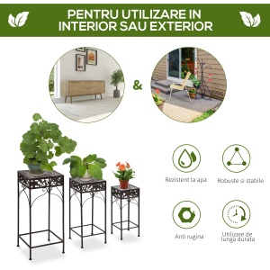 Set de 3 Bucăți Scaune Suport pentru Plante Clasic din Fier Sgabelli Supporto per Piante Classico in Ferro, MARO - Img 7