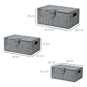 Set de 3 cosuri din rachita PP cu capac, containere dreptunghiulare de diferite dimensiuni, gri - Img 3