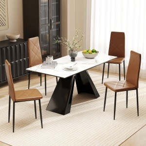 Set de 4 scaune de sufragerie cu spatar inalt, 41x50x97cm, maro - Img 2