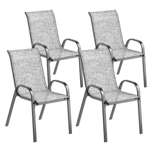 Set de 4 Scaune Suprapozabile cu Spătar Înalt și șezut din Plasă, 54x71x93 cm, Negru - Img 1
