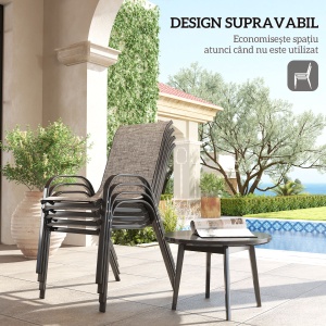 Set de 4 Scaune Suprapozabile cu Spătar Înalt și șezut din Plasă, 54x71x93 cm, Negru - Img 4