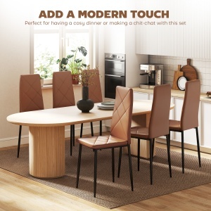 Set de 6 Scaune de Dining Moderne cu Spătar Înalt, din Piele Ecologică și Oțel, 41x50x97 cm, Maro - Img 4