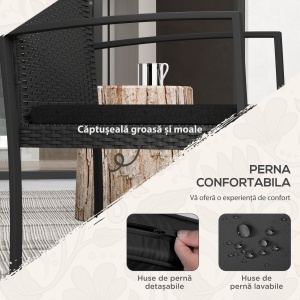 Set de cafea din ratan PP din 3 piese cu perne, Mobilier - Img 4