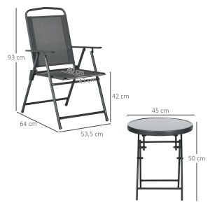 Set de Exterior din 3 Piese cu Masă cu Blat din Sticlă și 2 Scaune Pliabile din Plasă, Ф45x50 cm, Gri Deschis - Img 3