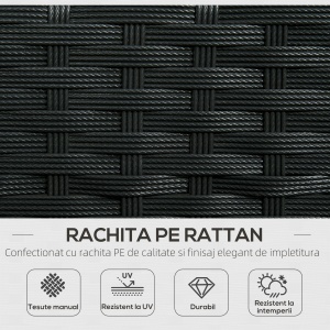 Set de Gradina 4 Piese din Ratan cu 2 Scaune, Fotoliu de Gradina cu 2 Locuri si Masuta Joasa de Cafea, Negru si Crem - Img 5
