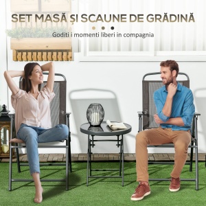 Set de Grădină cu 3 Piese, cu Masă cu Blat din Sticlă - Maro - Img 5